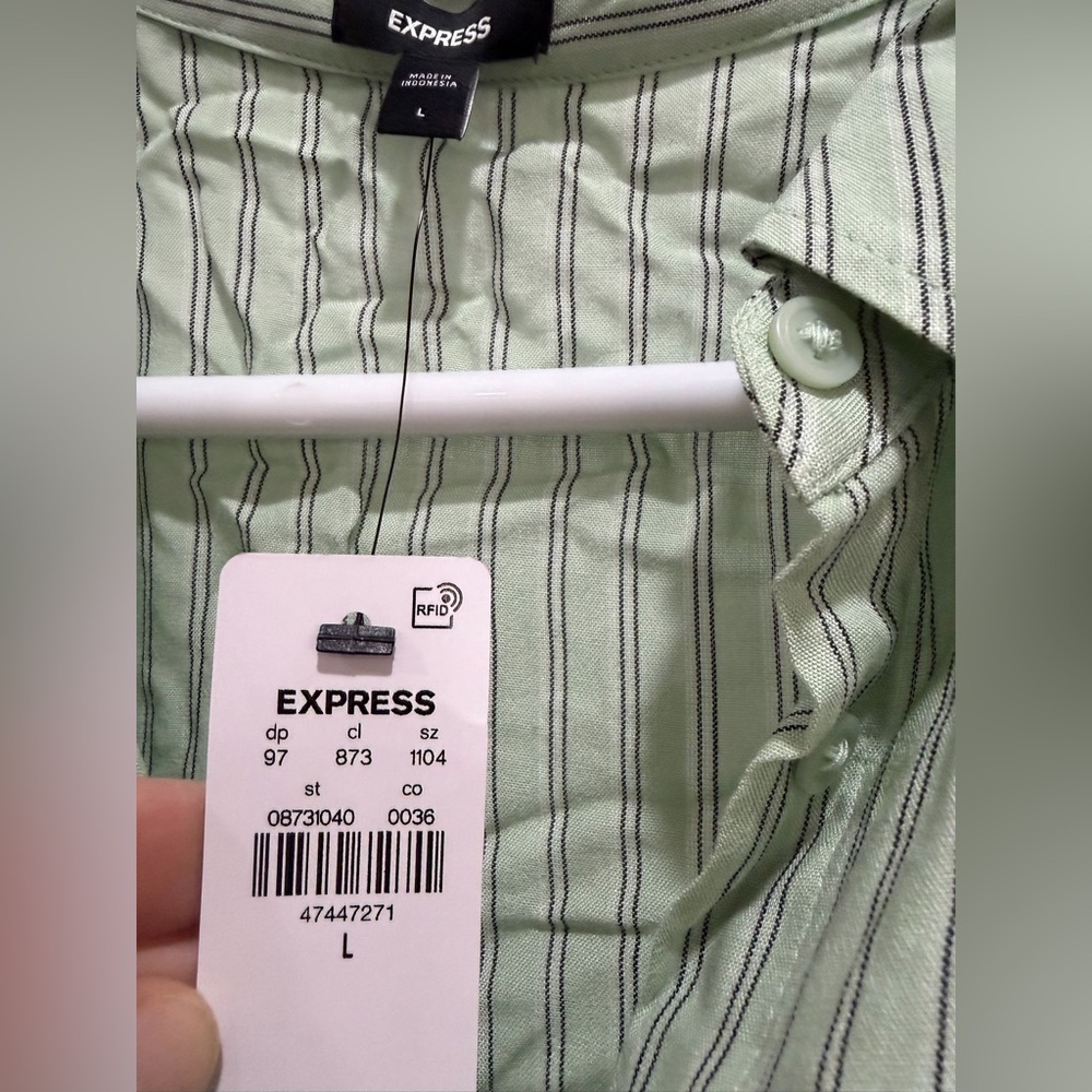 Express Light Green Striped Button-Down Shirt NWT - image 2